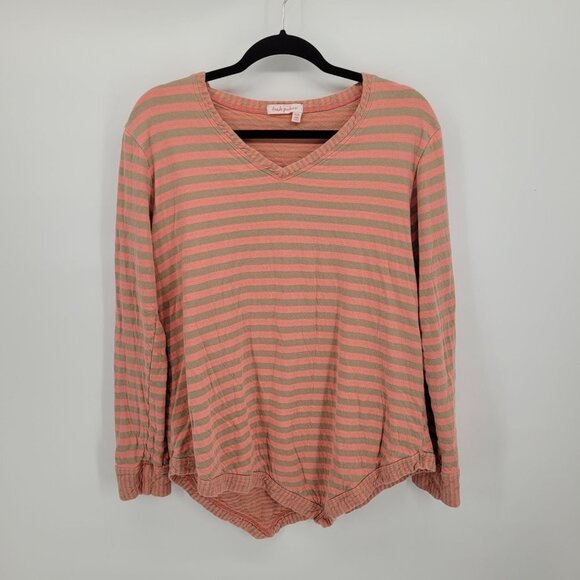 Fresh produce Womens XS Small peach pink gray striped top asymmetrical hem - Picture 9 of 9